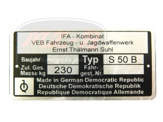 SIMSON 50 TÍPUSTÁBLA /S50B/