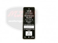 SIMSON 250 TÍPUSTÁBLA /425S VÉKONY/