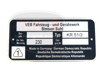 SIMSON SCHWALBE TÍPUSTÁBLA /KR51/2/
