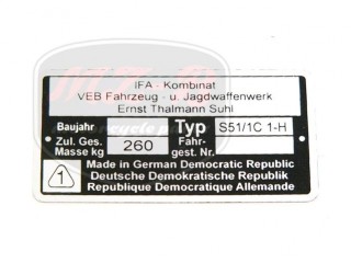 SIMSON 51 TÍPUSTÁBLA /S51/1C-1-H/