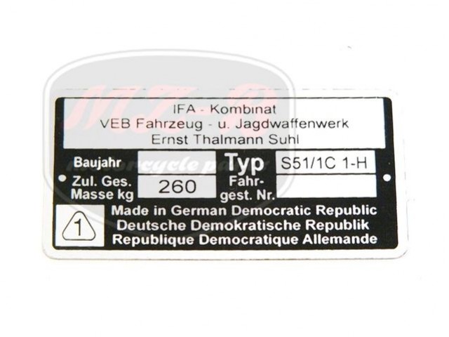 SIMSON 51 TÍPUSTÁBLA /S51/1C-1-H/ SIMSON 51 TÍPUSTÁBLA /S51/1C-1-H/