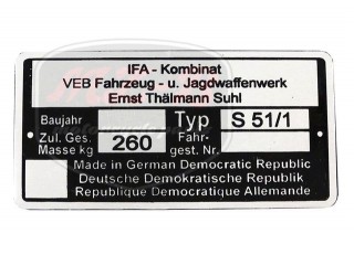 SIMSON 51 TÍPUSTÁBLA /S51/1/