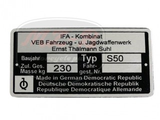 SIMSON 50 TÍPUSTÁBLA /S50/