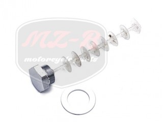 JAWA 350  6V TELESZKÓP CSŐ ZÁRÓ CSAVAR KRÓM /LENGÉSCSILLAPÍTÓ/